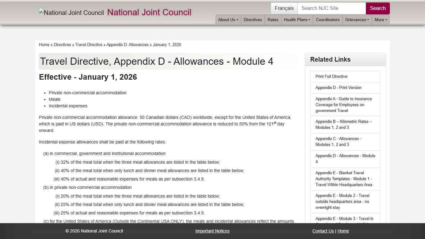 Travel Directive, Appendix D - Allowances - Module 4